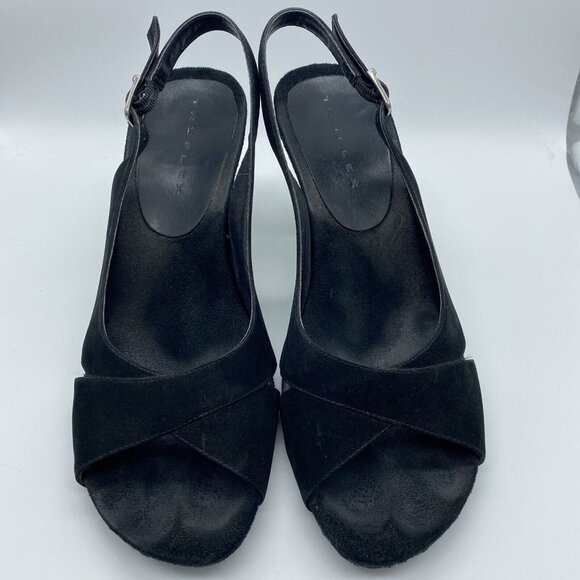 Truflex Black Suede Open Toe Sandal Size 8.5 Kohls Box ID 612 Enzo Strappy - Picture 1 of 12